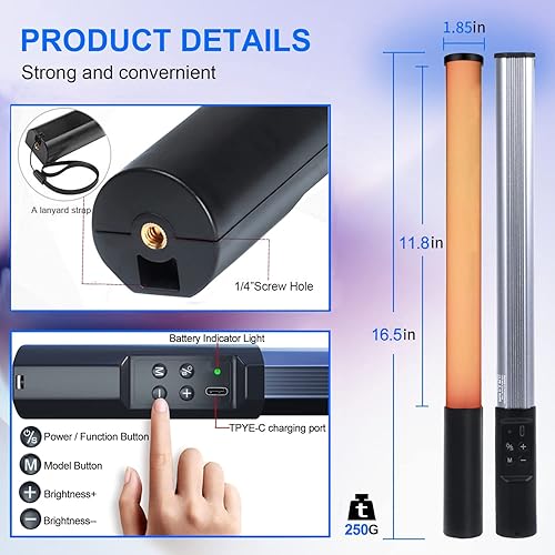 Miniatura 5 de Varita de luz LED RGB con trípode y control remoto, 9 modos de color, 3200K-9900K