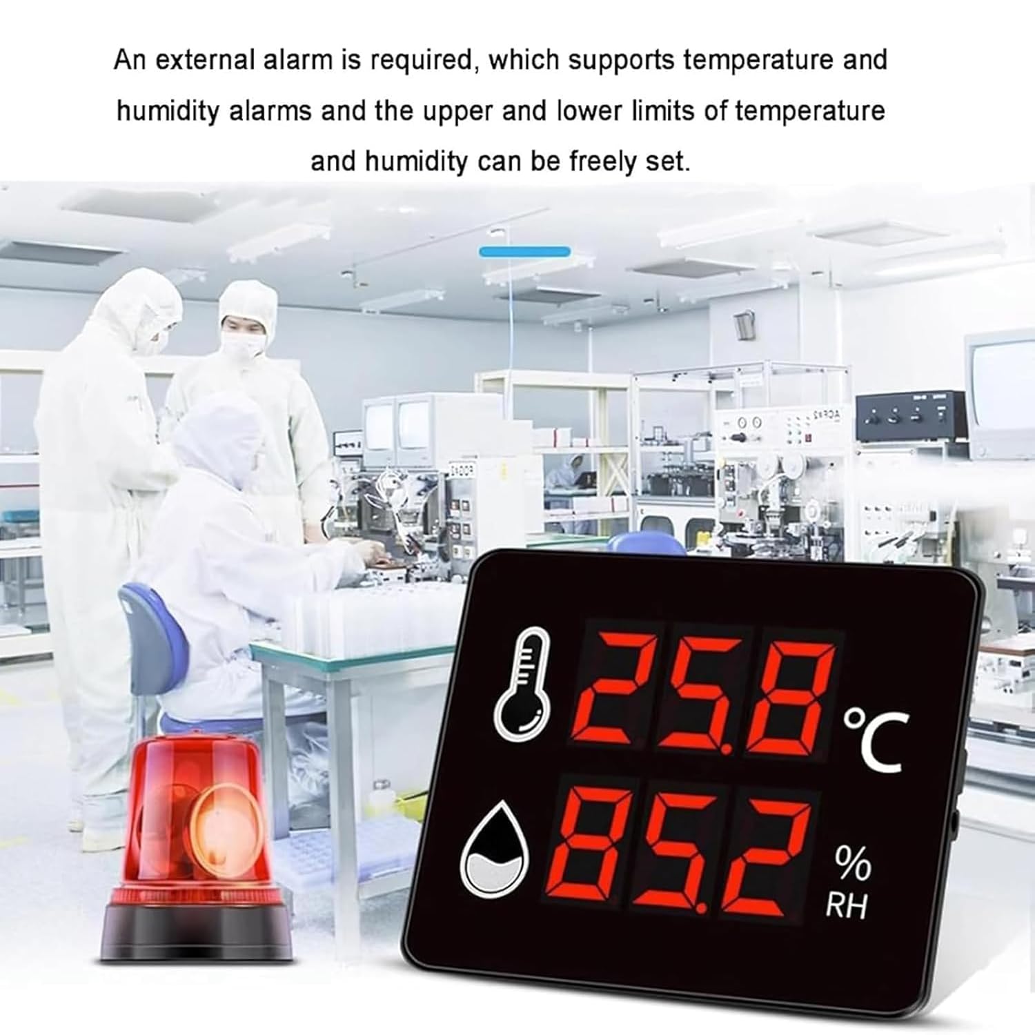 Indoor Thermometer Humidity Gauge, Industrial Temperature Humidity Meter, Temperature -40~100°C, Humidity 0~99.9% RH, Upper and Lower Limit Alarm, for Home, Classroom, Industrial