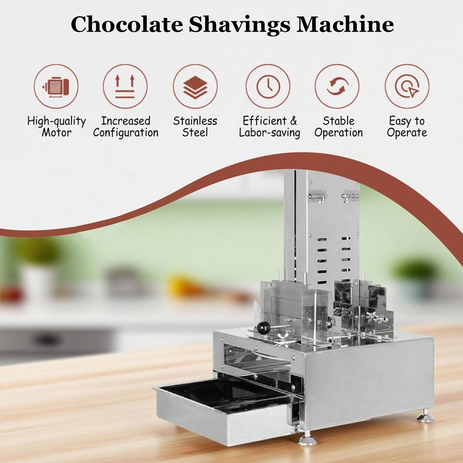 Macchina automatica per triturare il cioccolato, velocità regolabile con design a quattro lame e raschietti sagomati per una preparazione efficiente degli alimenti