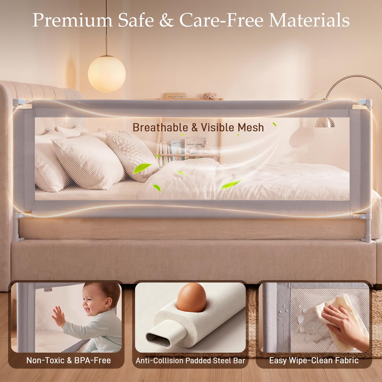 Sponda di protezione per letto per bambini, 190 cm, di sicurezza, per bambini, con base rinforzata a forma di S