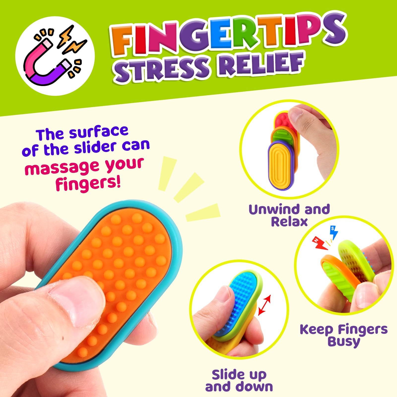 Sensory Fidget Magnet Toys for Kids: Silicone Magnetic Sliders Stress Fidgets for Autism, Stress Small Fidget Toys for Adults Office Desk / Travel Classroom Fidget Toys, Ideal Gifts for Kids - 3