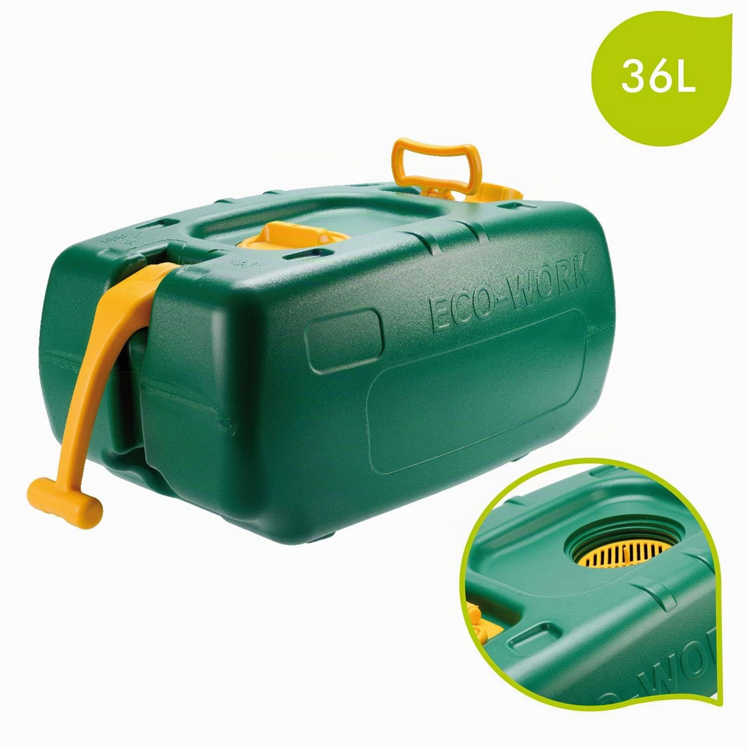 ECO-WORK 36LT Tanica verde per il recupero e contenimento dell'olio vegetale esausto da frittura prodotto da mense industriali e ristorazioni impilabile, ruotino maniglia e trolley, plastica