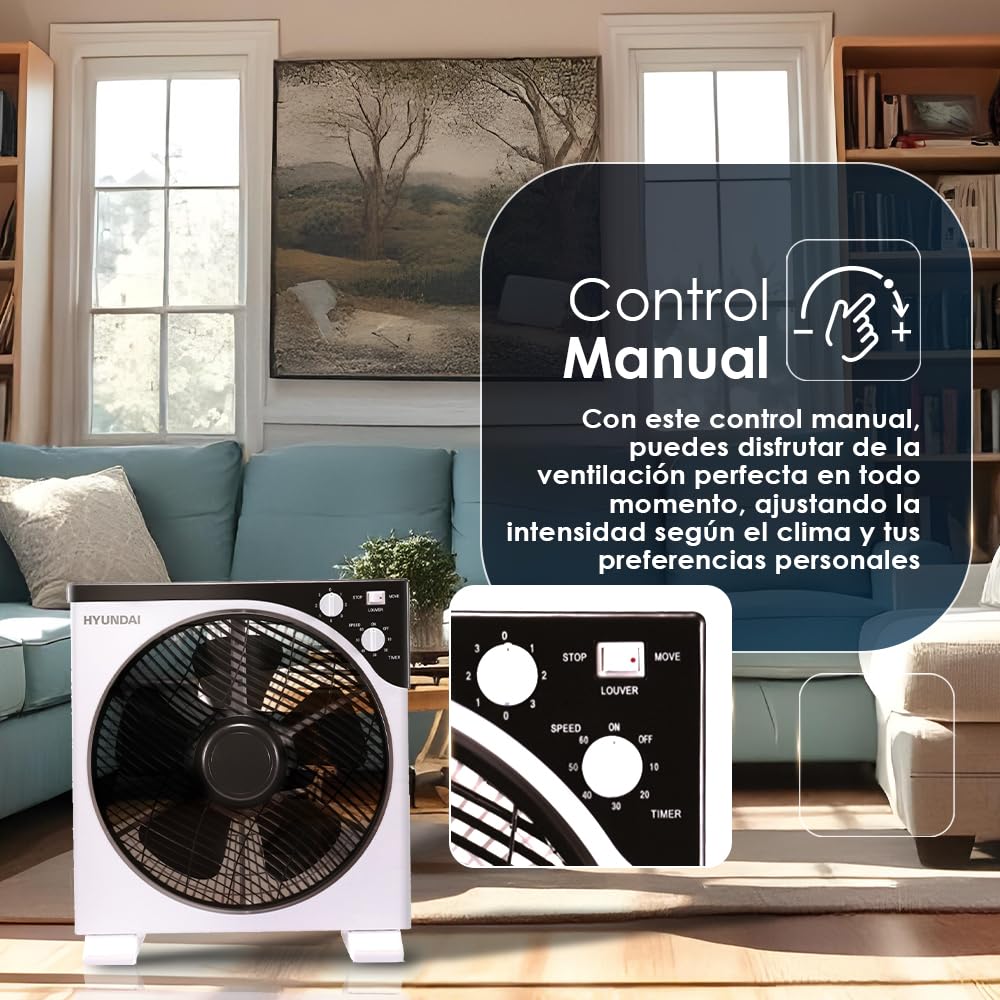 Hyundai Ventilador de Cajón Blanco, HYBF30B. 3 Velocidades, Temporizador de 120 min, 5 Aspas