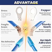 Vista 3 de haisstronica Terminales de anillo, 200 conectores de anillo termorretráctil de grado marino, conectores de cable azul, cobre rojo estañado #10, 1/4