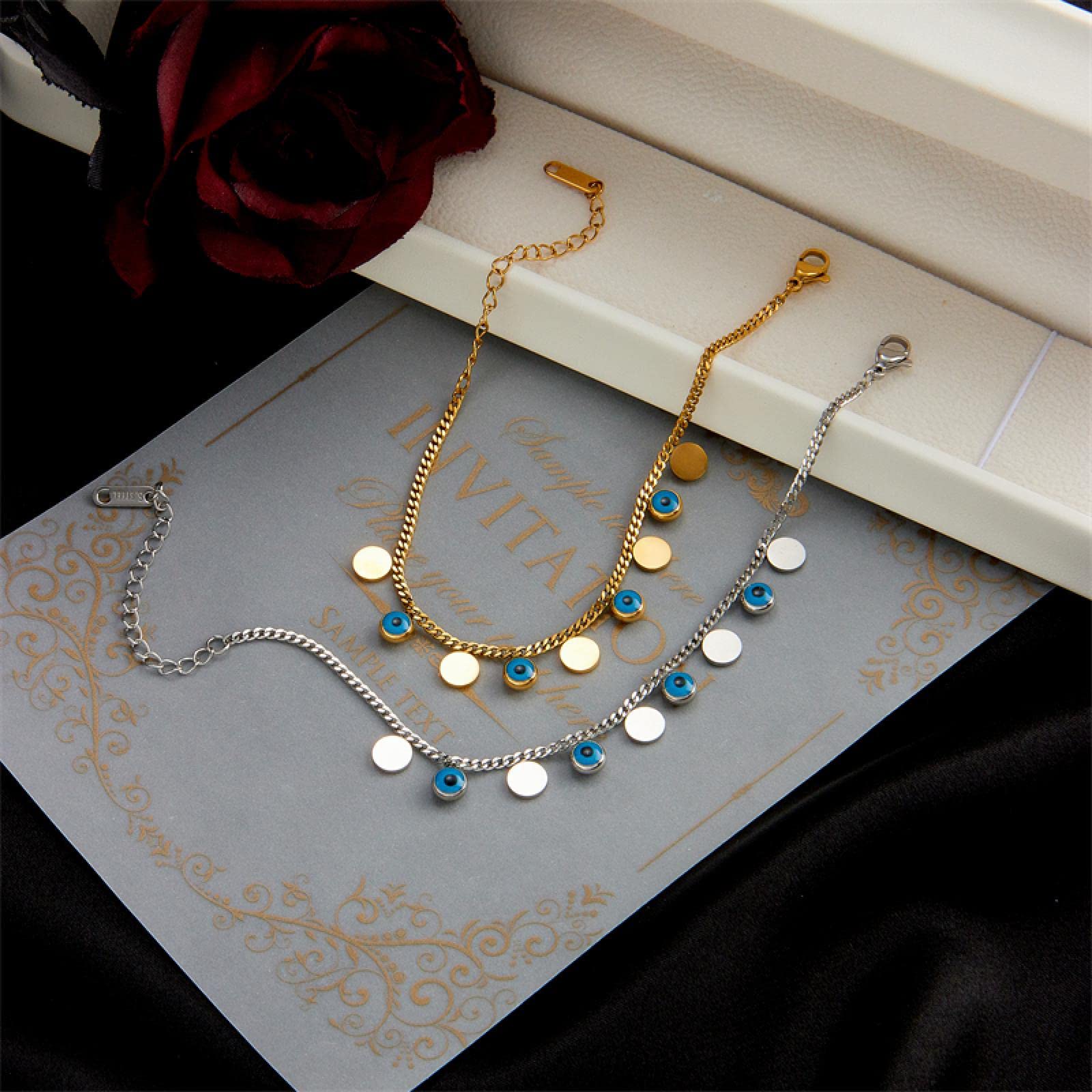 MOCHAMIK Pulseras Mujer Señora Pulsera Niñas Regalo Patrón De Ojo Azul para Fiesta Vintage