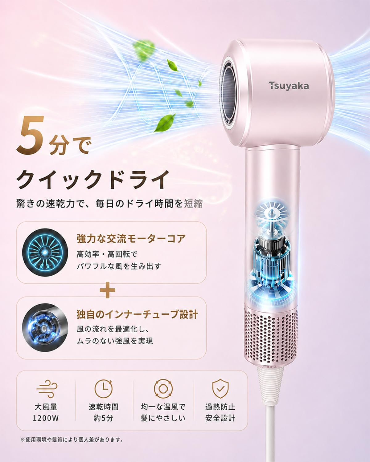 Amazon | Tsuyaka ドライヤー 大風量 約20s 速乾 ヘアドライヤー 高