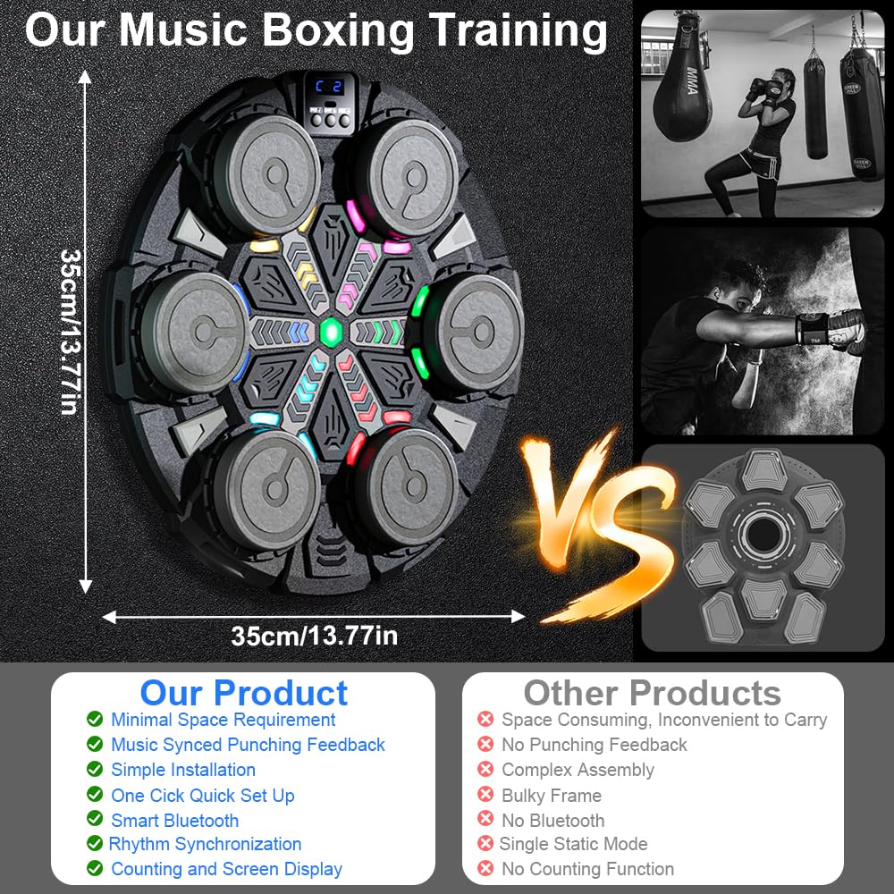 Music Boxing Machine, Musik Box Maschine für Erwachsene Kinder, LED Elektronische Boxmaschine mit Musik und Farblichter, Boxstation Boxmaschine mit 2 Paar Boxhandschuhen