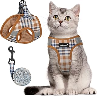 Cat Harness and Leash Set for Walking Escape Proof, Kitten Harness and Leash Adjustable,Small Large Cat Walking Harness and Leash,Lightweight Soft Vest Harness and Leash (Medium,Brown)