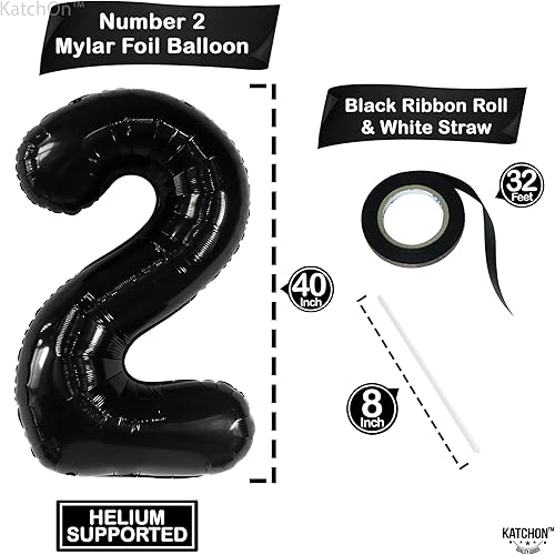 Miniatura 4 de KatchOn Globo Gigante Negro Número 2 de 40 Pulgadas  Globo Negro Número 2, Dos Decoraciones Geniales de Fiesta de Cumpleaños para Niño  Globo Negro