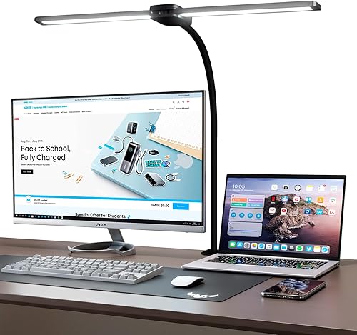 Lámpara de escritorio LED, lámparas de escritorio de arquitecto de doble cabeza para oficina en casa, iluminación de oficina extra brillante,