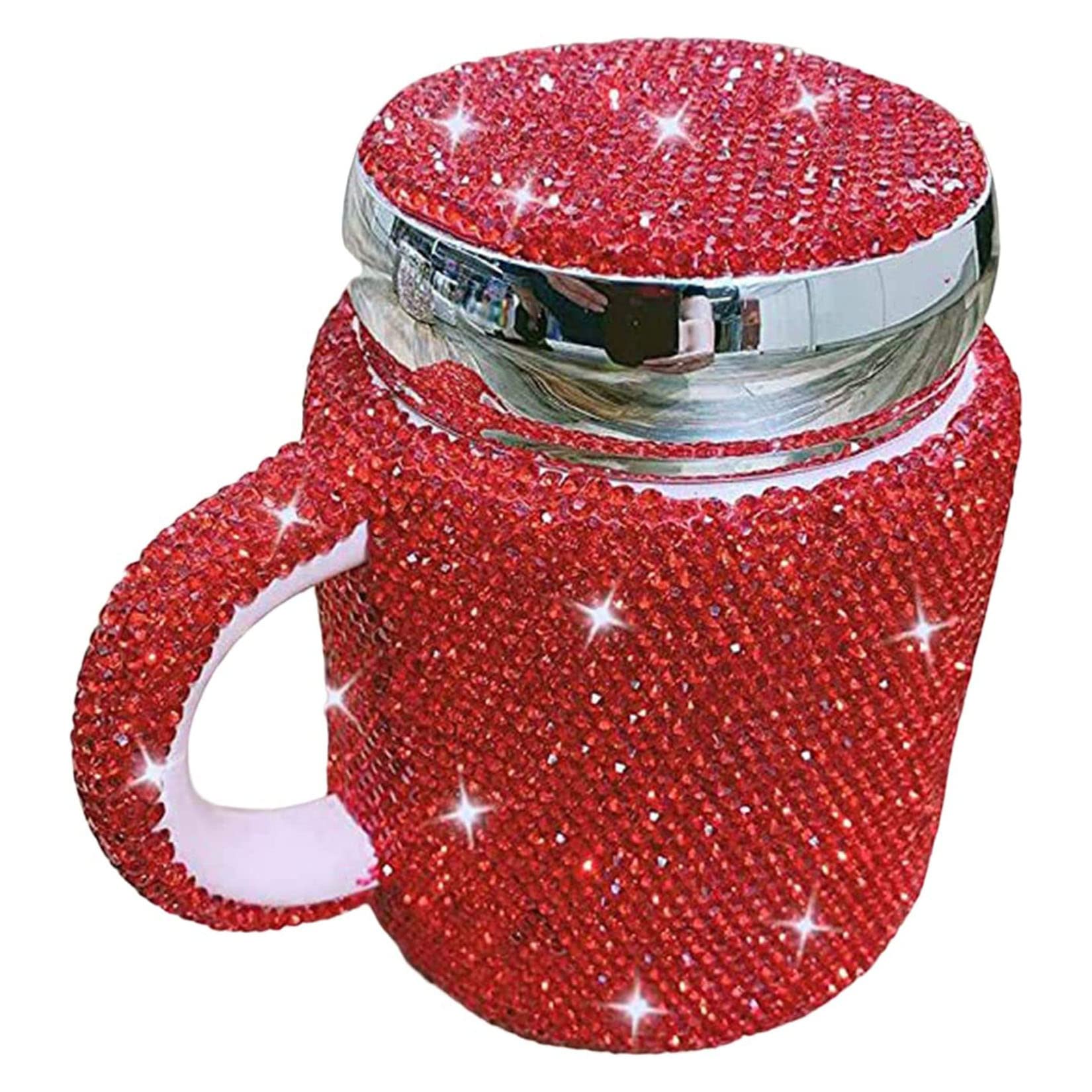 Bling Water Bottle Rhinestone,Bling Cups with Rhinestones Ceramic Travel Mug Coffee Mug 400 ML with Lid, Bling Gifts for Women Christmas Birthday Gift Office Outdoor Home,Red