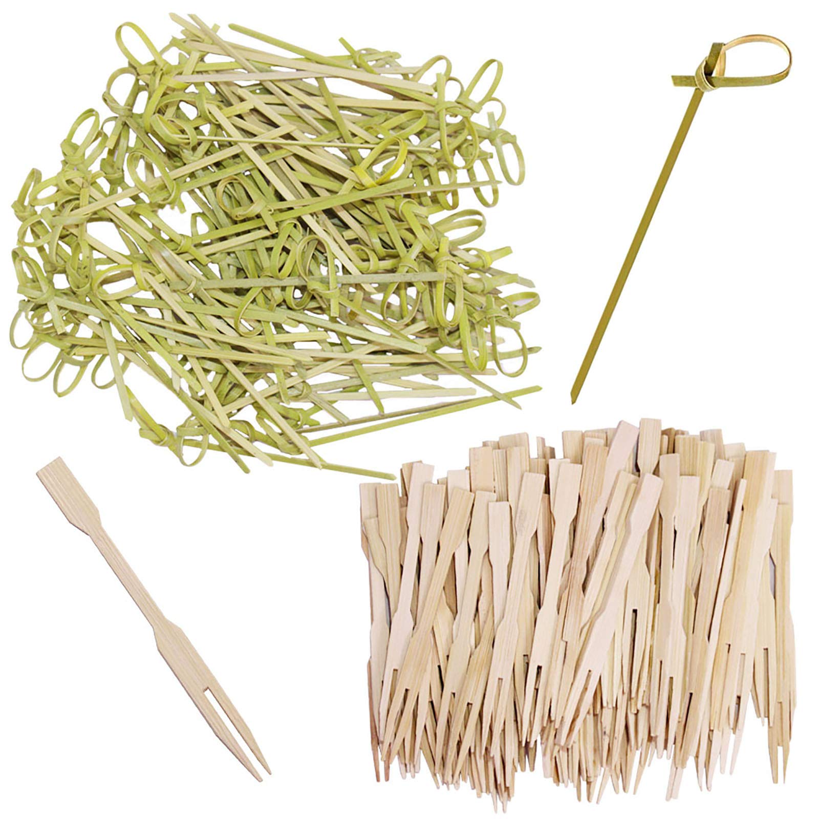 SourceTonBamboo Forks and Twisted Ends Picks, 200 Pack, Tan, 3.5 Inch