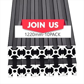 10pcs 48"1220mm T Slot 2020 Aluminum Extrusion European Standard Anodized Linear Rail for 3D Printer Parts and CNC DIY Black