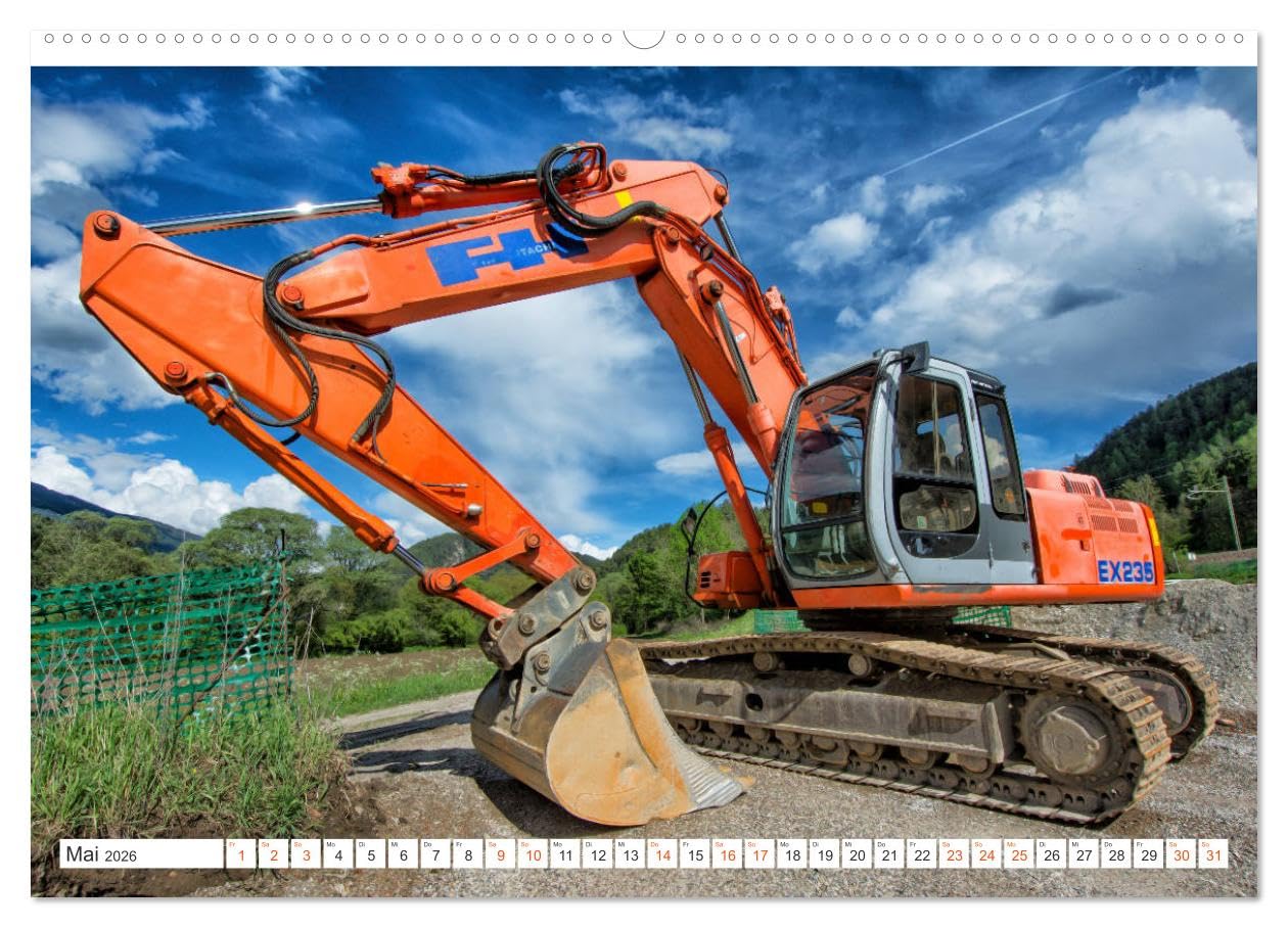 Baumaschinen - Maschinen auf der Baustelle (hochwertiger Premium Wandkalender 2026 DIN A2 quer), Kunstdruck in Hochglanz: Sie sehen Bilder von Baumaschinen an ihrem Arbeitsplatz (CALVENDO Technologie)