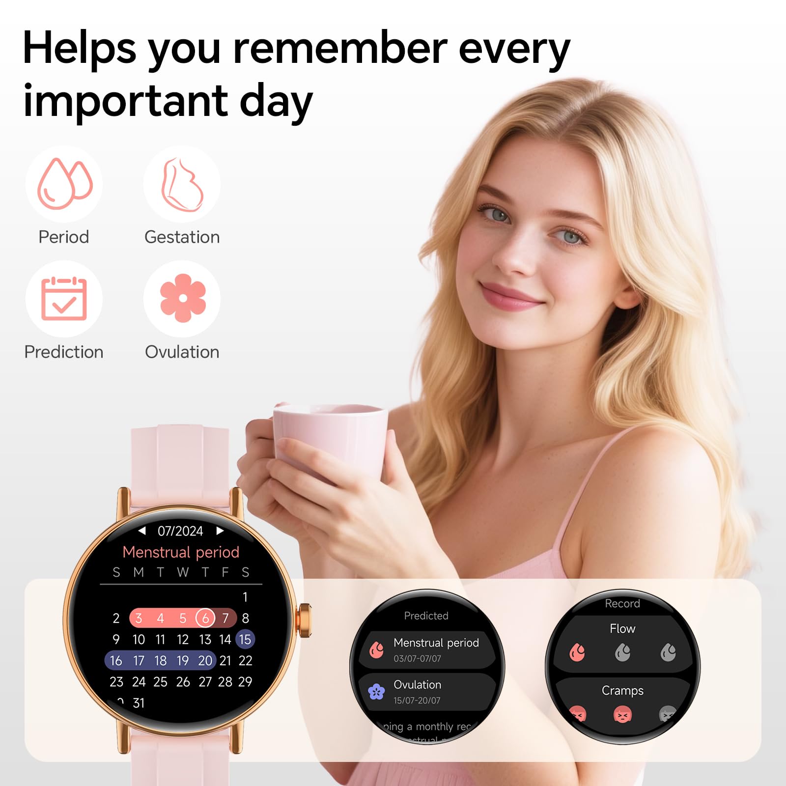 Smart Watches for Women,1.27" HD Fitness Tracker Answer/Make Call, Heart Rate/Sleep/SpO2，Round Smart Watch for iPhone/Samsung/Android,IP68 Waterproof，110+ Sport Mode-Pink(2 Bands)