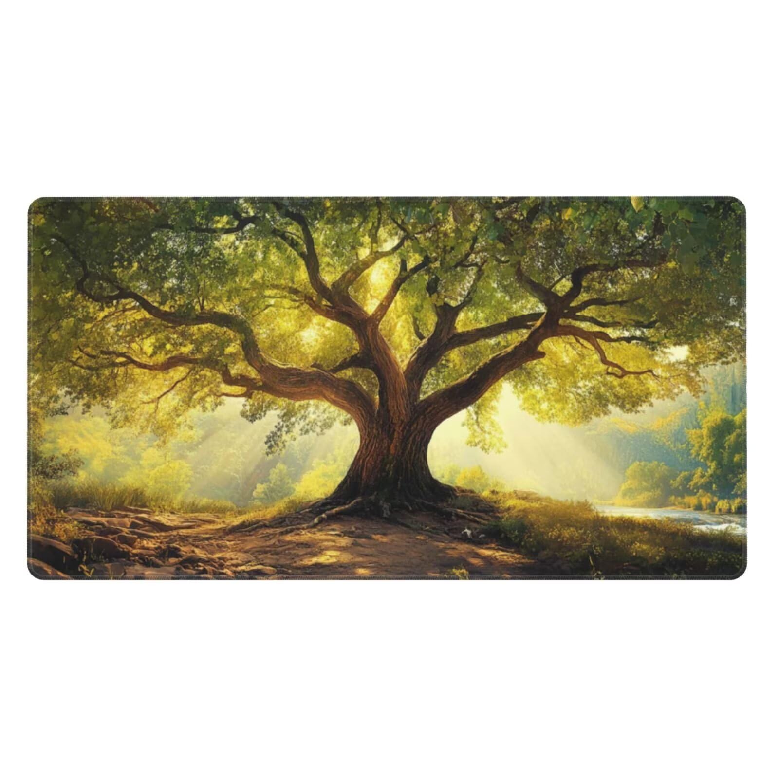 Gaming Mauspad XXL 1000x500x3mm Mousepad Verlängertes Groß Mauspad Schreibtischauflage,Genähte Kanten rutschfeste Gummibasis,Verbessert Präzision Geschwindigkeit Home Office Grüner großer Baum L-3672
