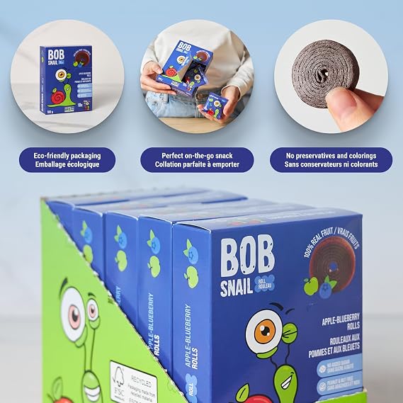 Bob Snail Fruit Roll Ups Blueberry Flavour, Bulk 50 pcs Rolls (500g)