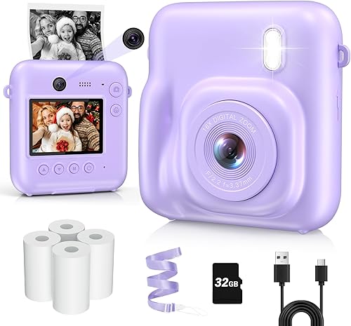 Cámara de impresión instantánea para niños, cámara digital de doble lente de 48 MP para regalos de cumpleaños de Navidad, cámaras instantáneas
