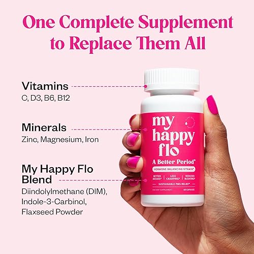 Miniatura 3 de My Happy Flo Suplemento de apoyo para el síndrome premenstrual para mujeres con hierro, apoyo hormonal de alivio del síndrome premenstrual para