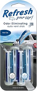 Refresh Your Car Car Air Freshener, Odor Eliminator, Set of 4 Auto Dual Scent Vent Sticks, New Car and Cool Breeze Scent, Refresh Your Car
