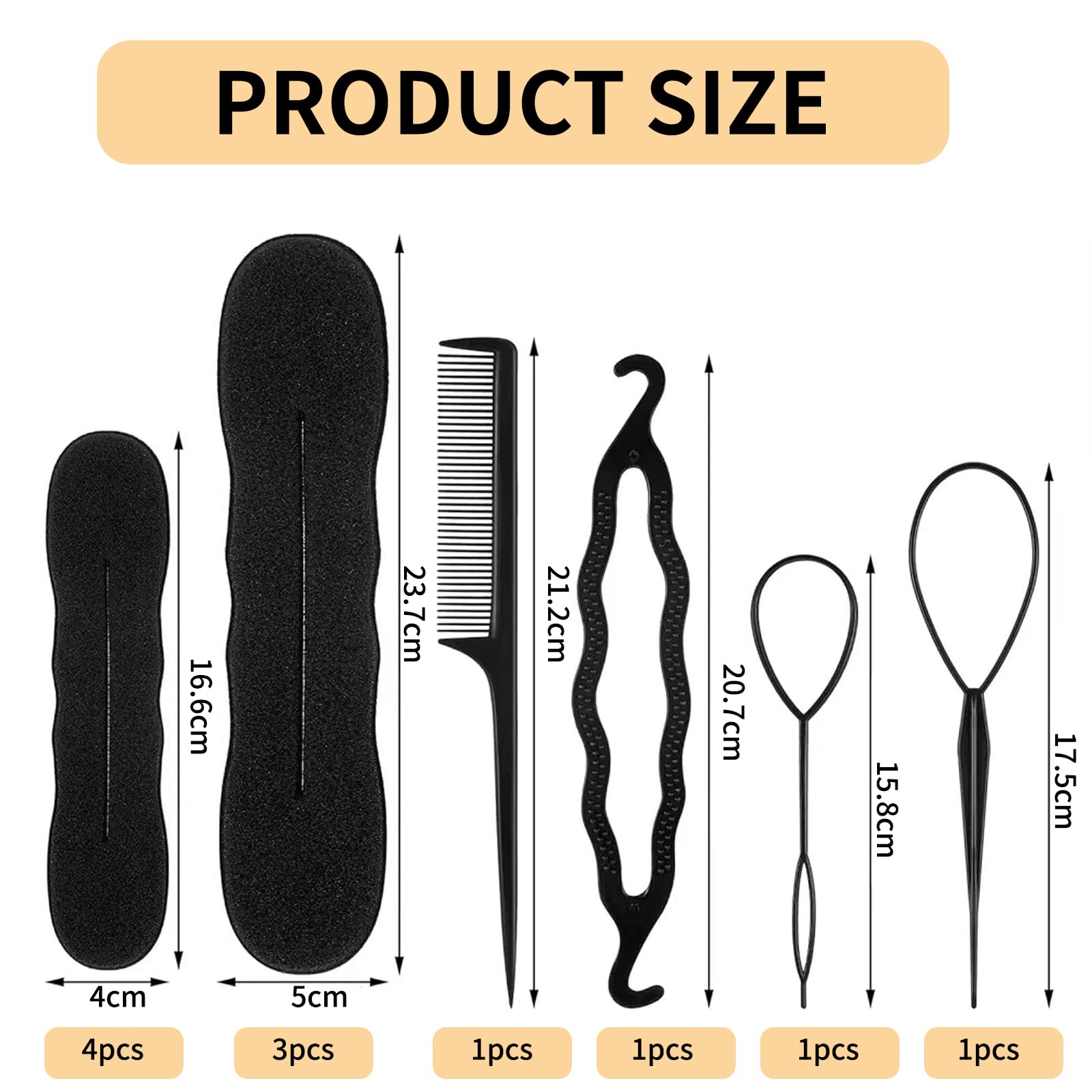 Juego de 11 piezas de esponja suave para hacer moños, Negro, L