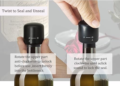 Miniatura 5 de Juego de 4 selladores de corcho de vino de 2 piezas de plástico pequeño y sellado de silicona con cierre giratorio accesorios de vino regalo para