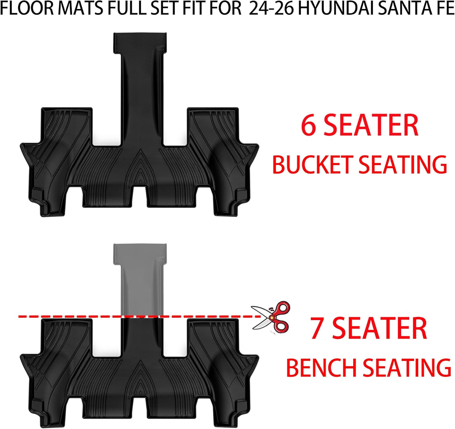 OEDRO Floor Mats & Trunk Mat with Backrest Fit for 2024 2025 2026 Hyundai Santa Fe Gasoline & Hybrid 6/7-Seats, TPE All Weather Custom Fit Floor Liner for Santa Fe Accessories, Car Mats Full Set Black - Image 8