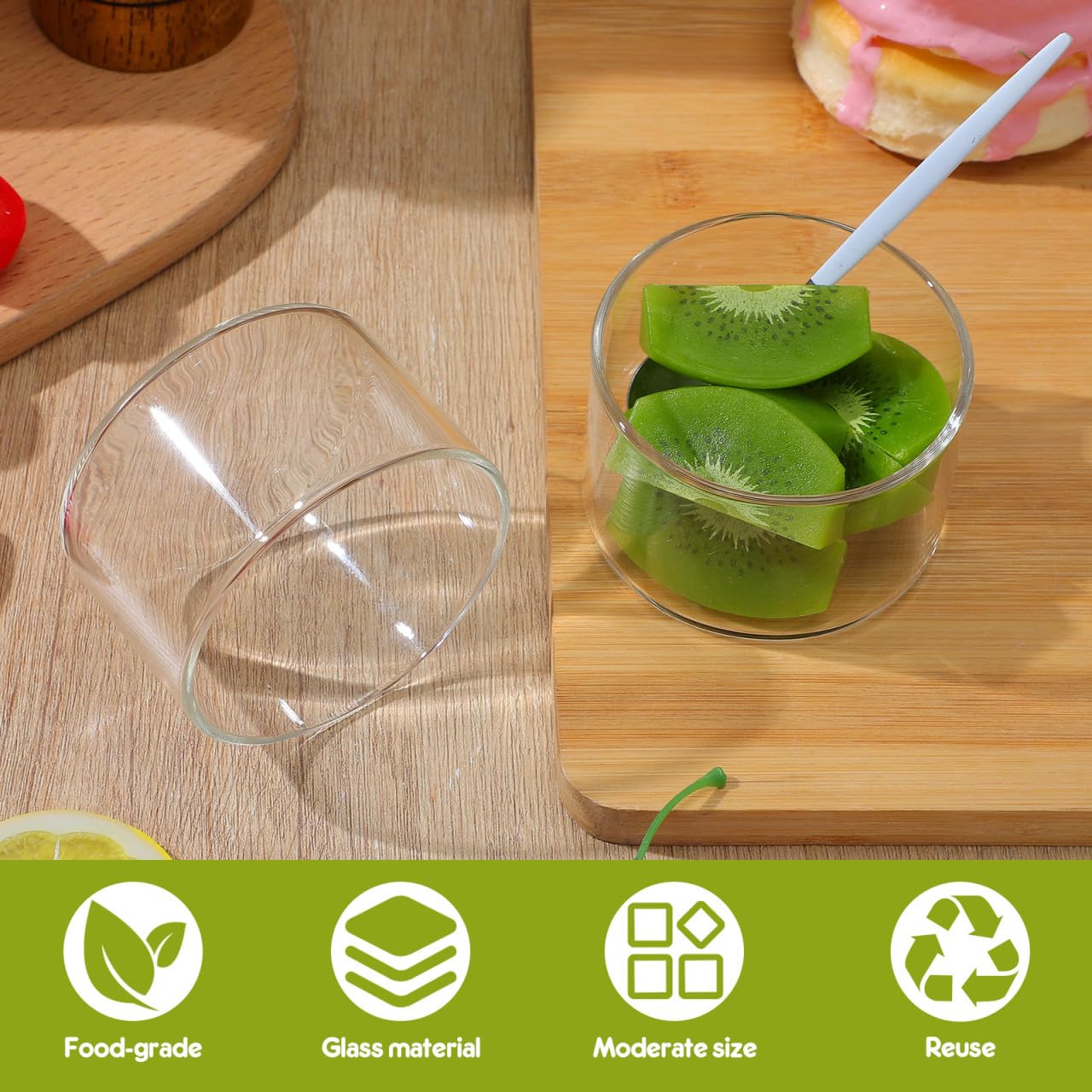 Angoily 8 tazas de postre de vidrio pequeñas, taza de pudín transparente, taza de natillas, vasos de degustación, mini recipientes de vidrio para almacenamiento de alimentos