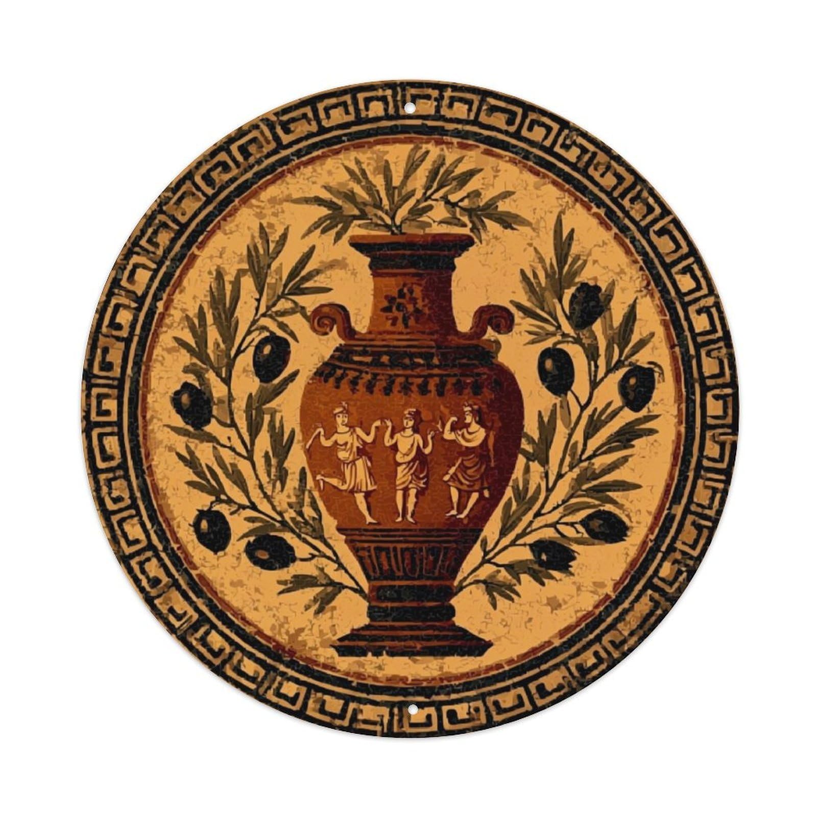 Ancient Greek Vase Art Pattern Retro Metal Sign Round Tin Sign, Vintage Decor Art Poster for Bar, Home, Man Cave, Kitchen, Laundry Room Gift 8x8Inch
