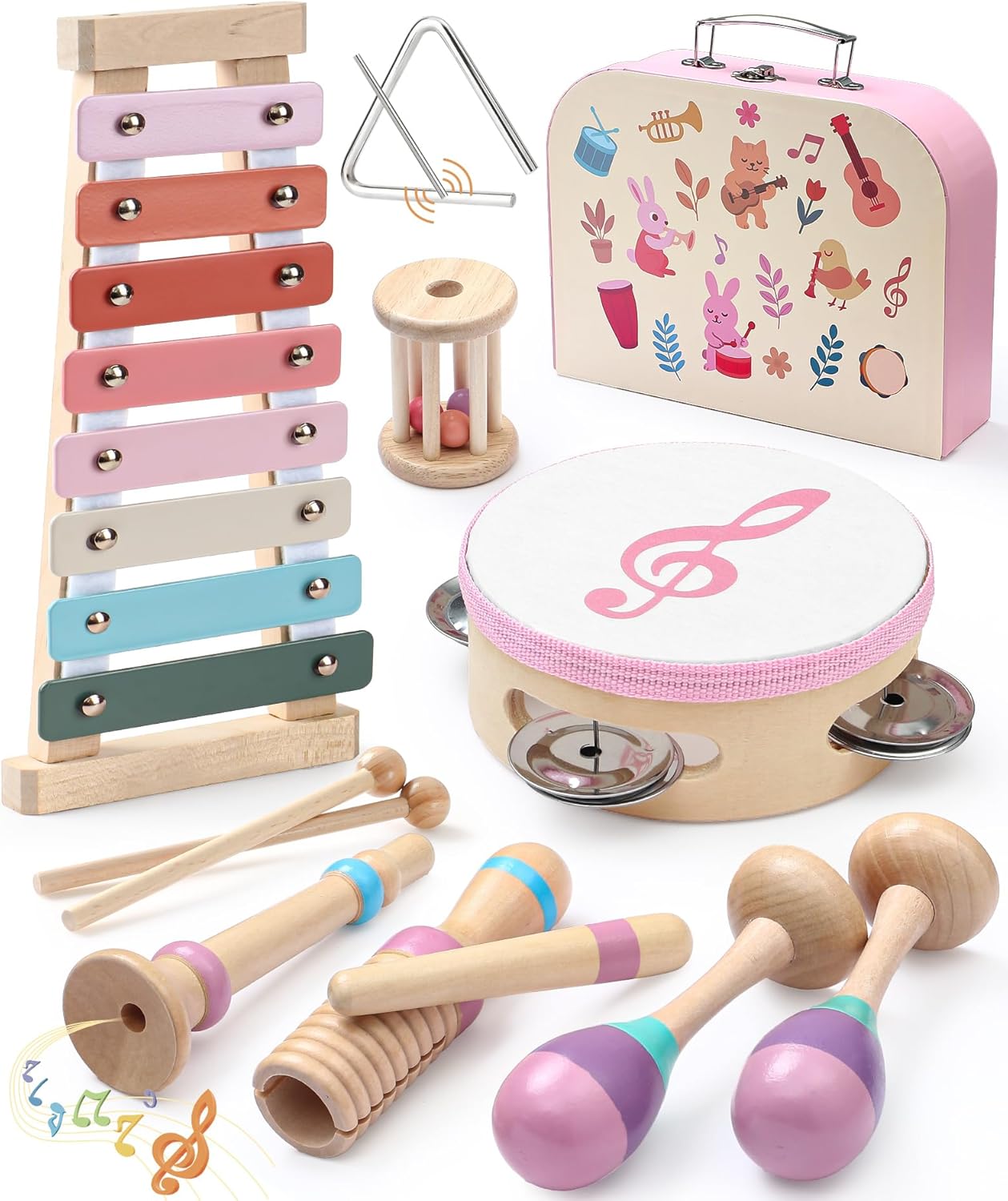 Toyssa Baby Musical Instruments, Montessori Wooden Musical Toys for Toddlers 2-3 with Xylophone Maracas Tambourine and Gift Box Kids Preschool Educational Birthday Gifts for 2 3 4 5 Year Old