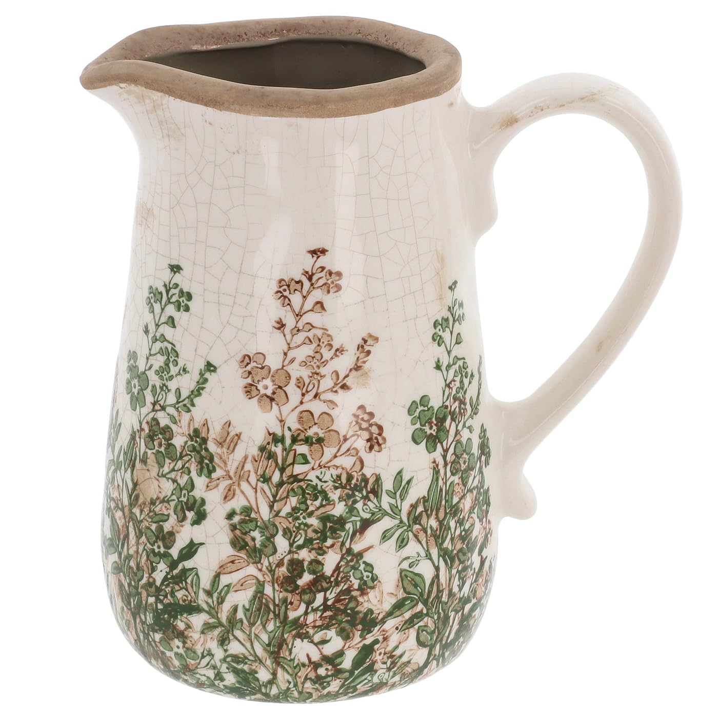 Shudehill Giftware Natural Garden Floral Ceramic Jug Vase with Crackle Glaze Finish