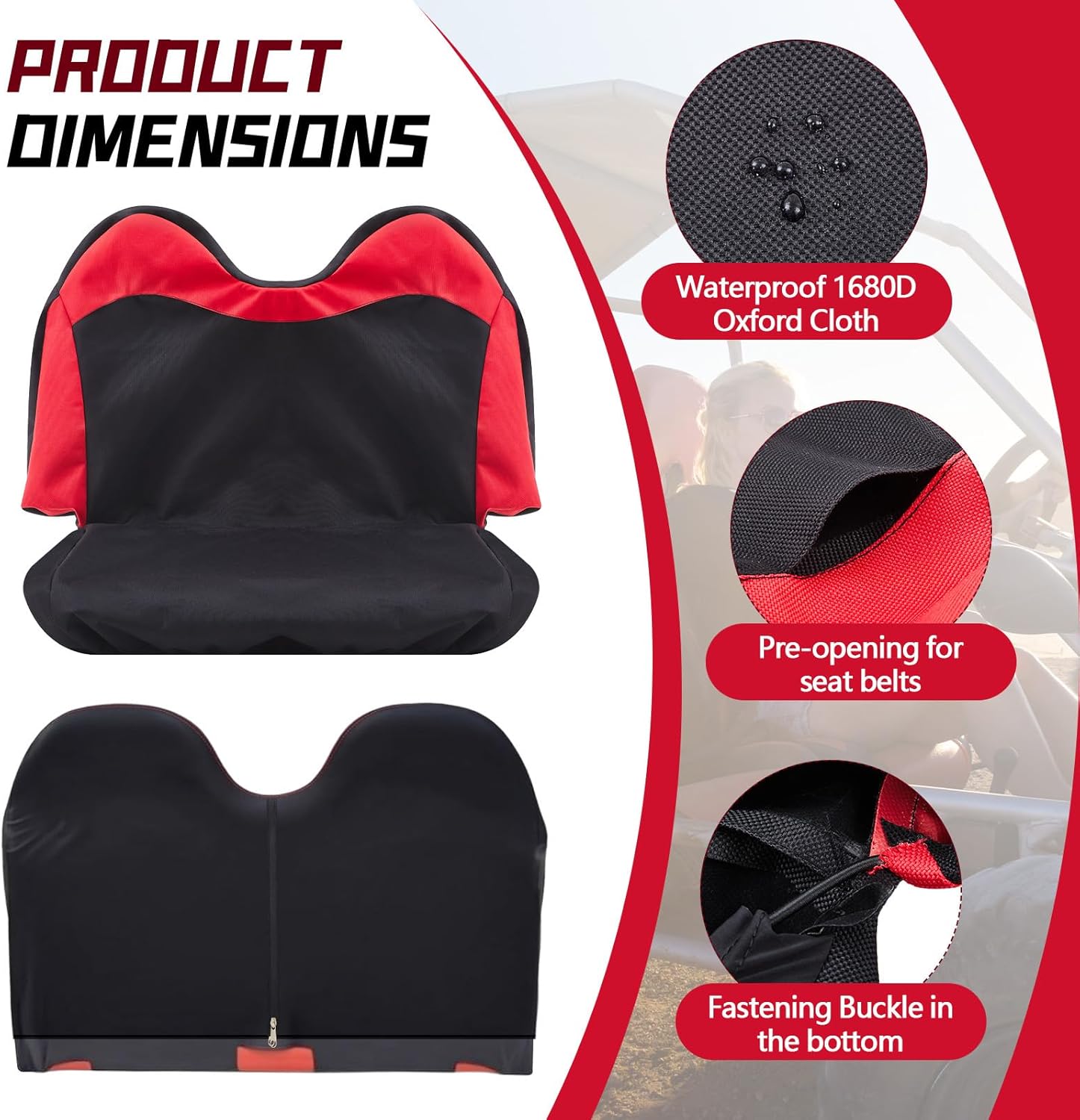 Go Kart Double Seat Cover Compatible with Kt196 Ck196-t 200gk Bench Double Cushion Cover 1680d with Seat Belt Hole Black and Red Go Kart Parts Protect from Wear and Tear Accessories