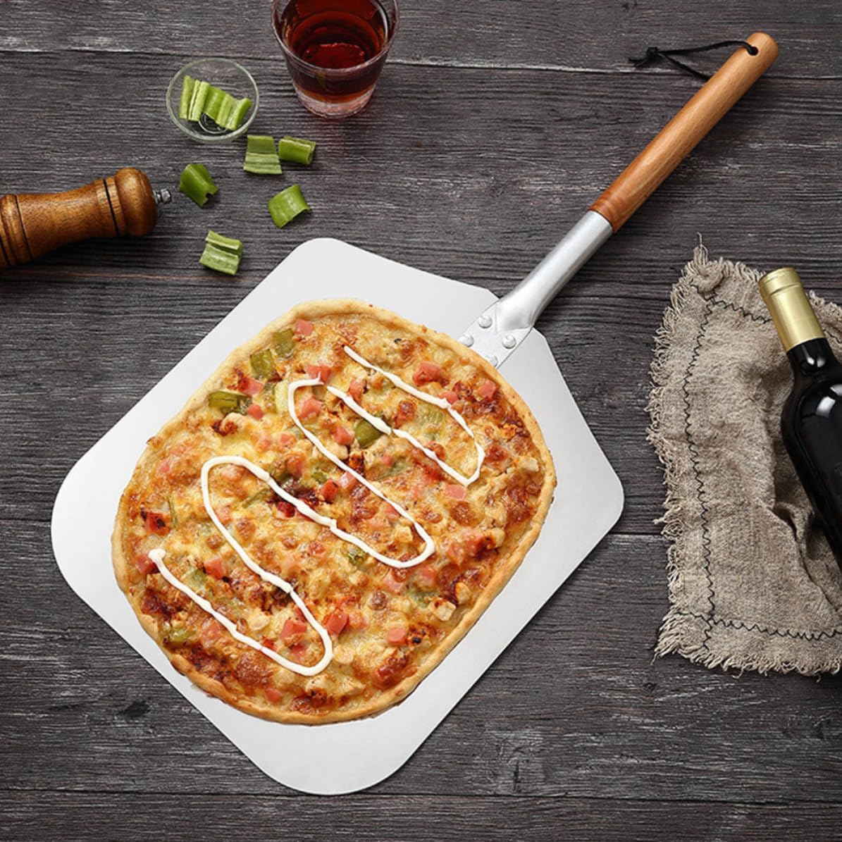 Artibetter Spatule à Pizza en Aluminium avec Manche en Bois Ustensile Cuisine Pratique et Facile à Ranger pour Pizzerias et Restaurants Occidentaux