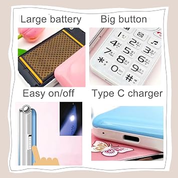 2G Senior Flip Phone Unlocked,Big Button Unlocked Flip Phone 2.4 LCD and Large Keypad Basic Cell Phone with Flashlight,Clear Sound,6800mAh Battery for Seniors & Kids (US Plug)