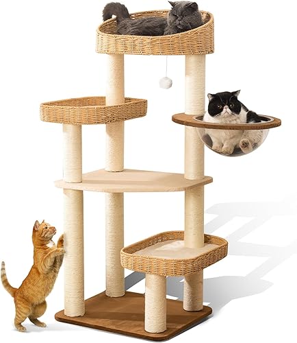 Miniatura 9 de Torre de árbol para gatos grande y moderna de 59 pulgadas, torre para gatos, postes rascadores cubiertos de sisal para gatos de interior, árbol