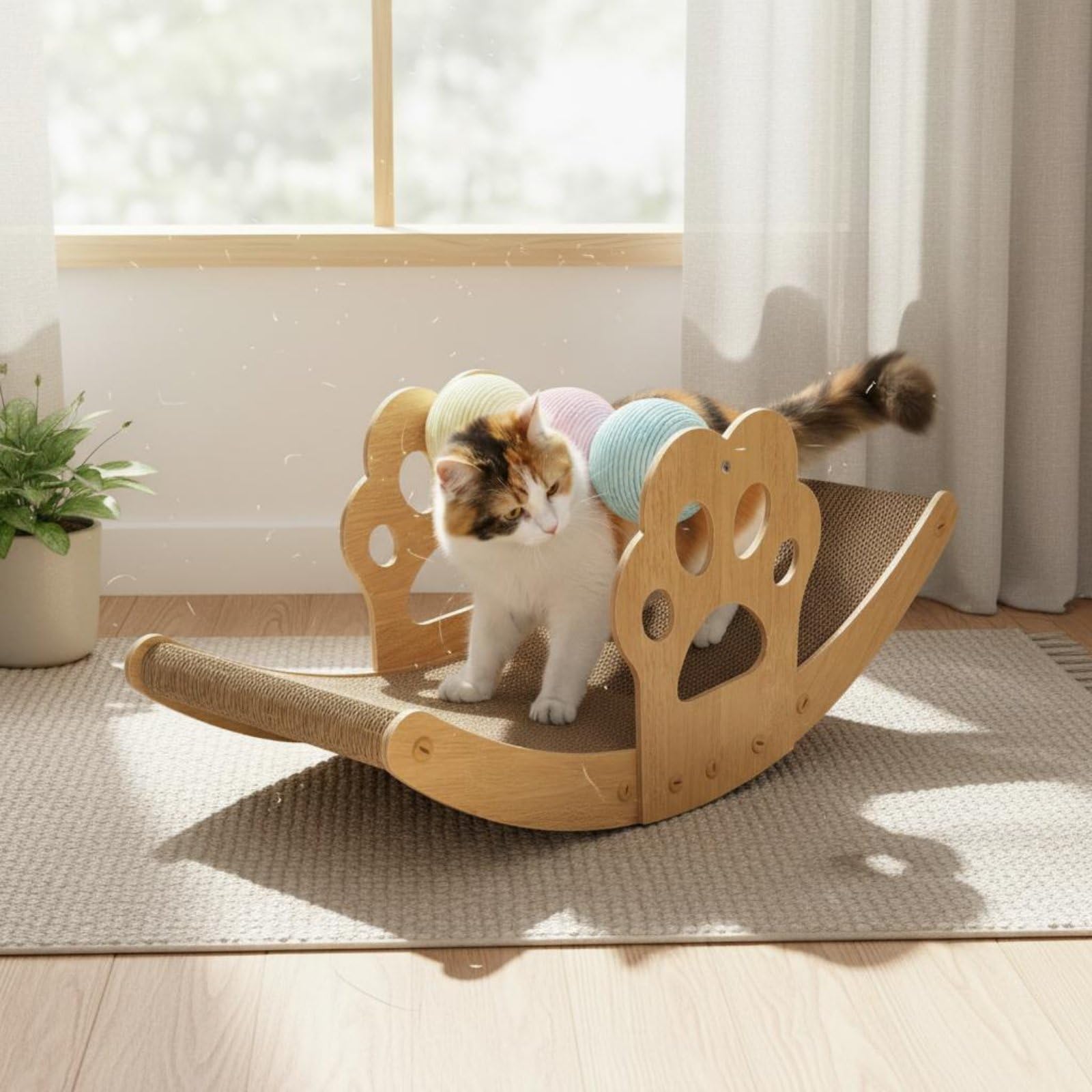 Griffoir Lounger Grattoir Balancelle pour Chat Carton Densifié Forme Incurvée Confortable Limitant l'usure des Meubles Adapté aux Chats d'Intérieur Détente Activités Ludiques, Color to 2