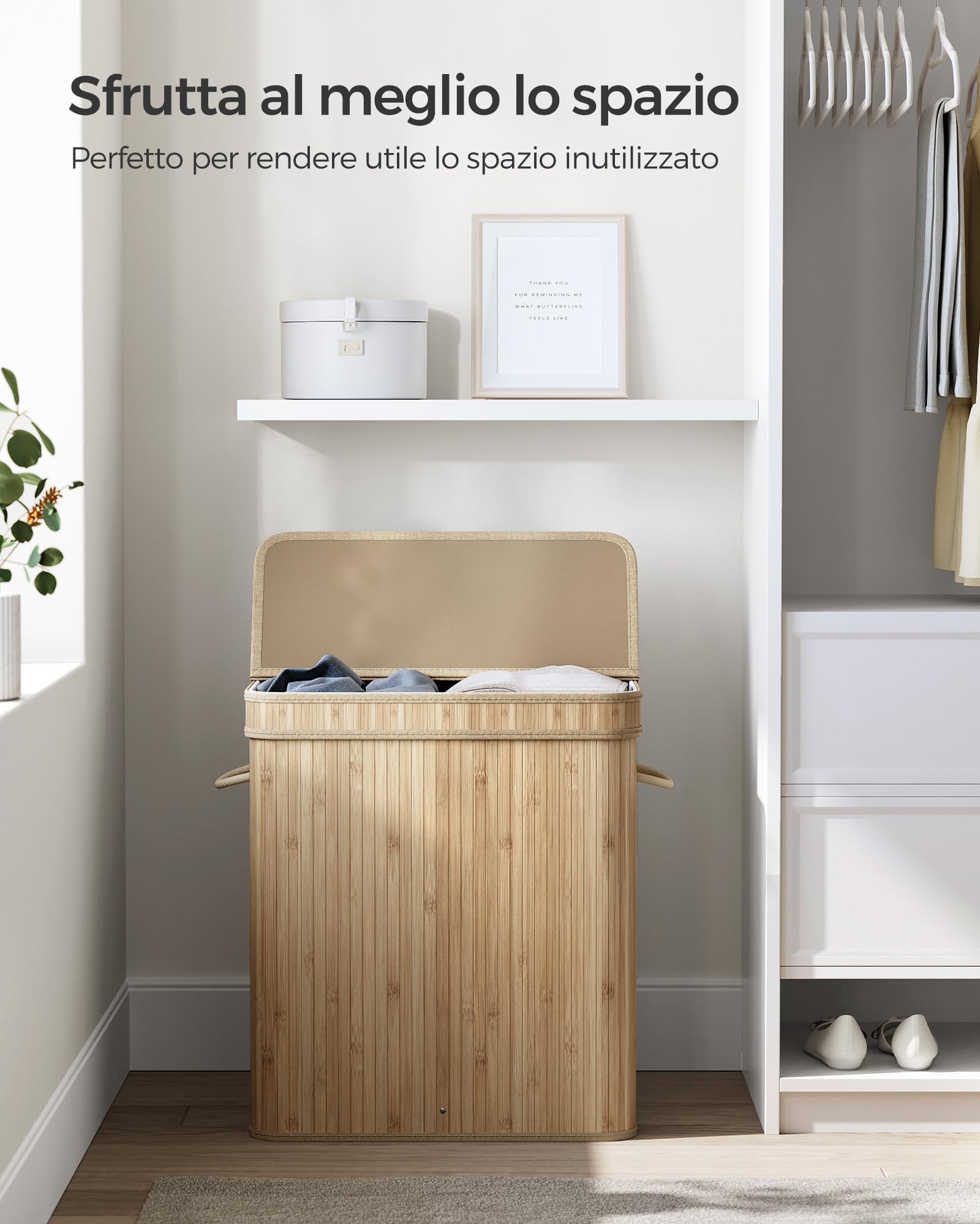 Cesto Portabiancheria In Bamb&ugrave; SONGMICS 100L - Con Coperchio, Sacco Lavabile E Maniglie, Per Lavanderia