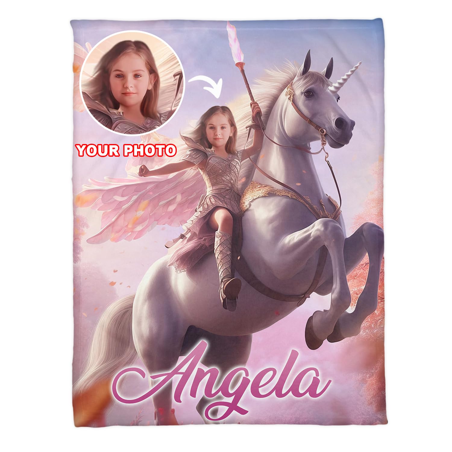 Zocoshi Personalized Princess Blanket - Kids Unicorn Design, Custom Photo Gift with Monogram, Cozy Keepsake for Baby Girl, Soft Plush Throw, Perfect Birthday Baby Shower Present