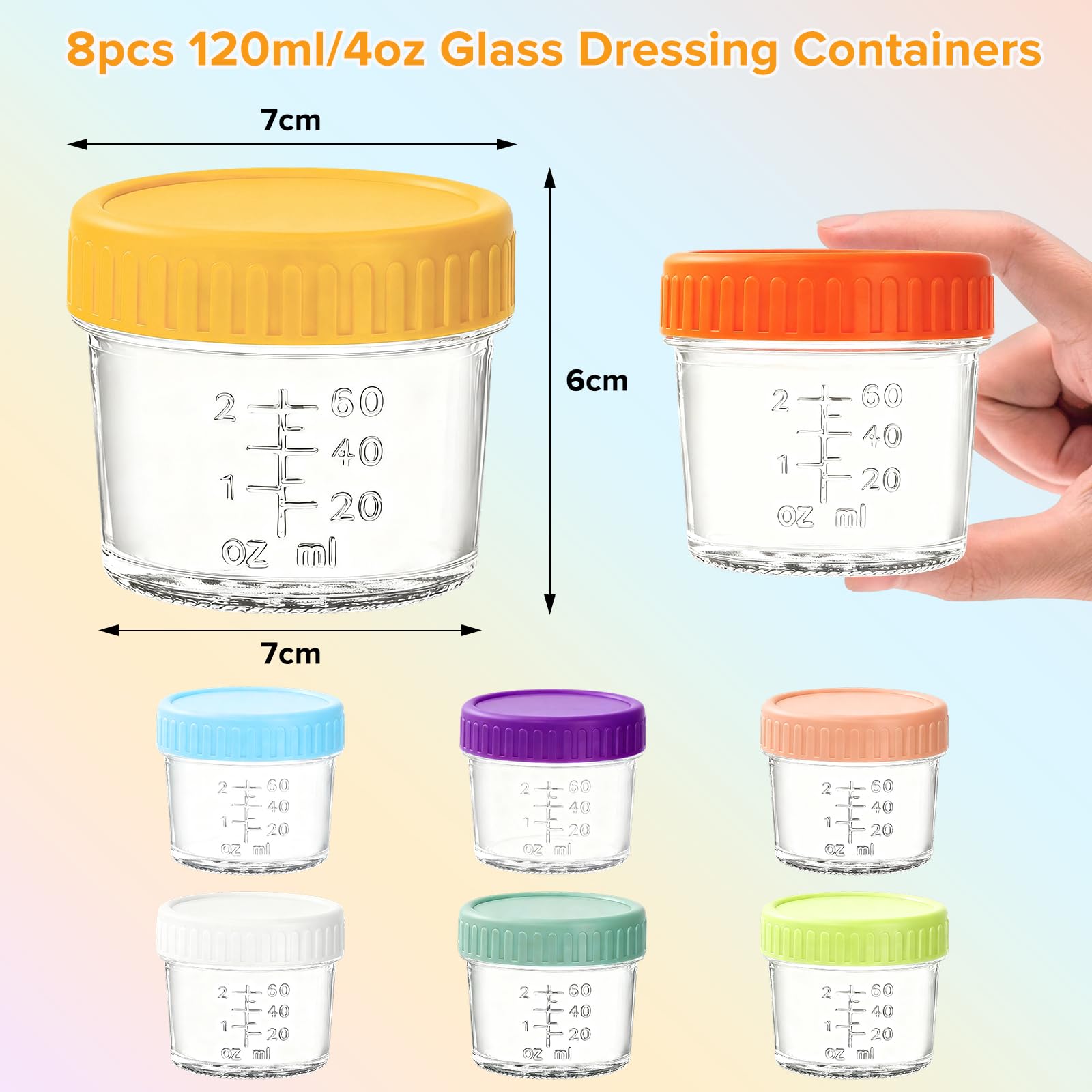 Mssushi 8 Récipients à Vinaigrette en Verre 120ml,Pots Pour Condiments avec Couvercles en Silicone Anti-Fuite,Boîtes de Conservation Alimentaire Portable,Adapté Pour Les Salades,Les Sauces et Épices