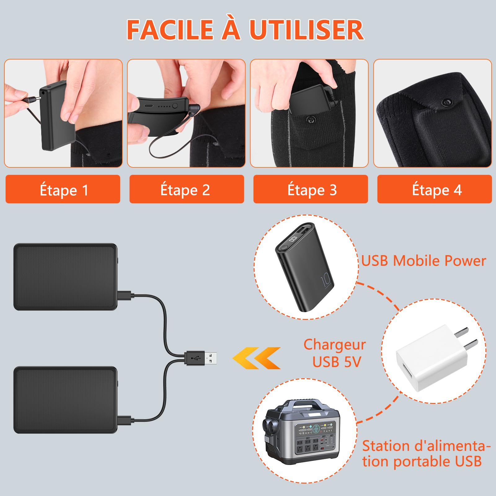 Chaussettes Chauffantes pour Homme et Femme, Électriques 9000mAh avec 3 Températures Réglables Chaussette Chauffante pour Ski, Cyclisme, Extérieur, Camping(12 à 18H de Travail)