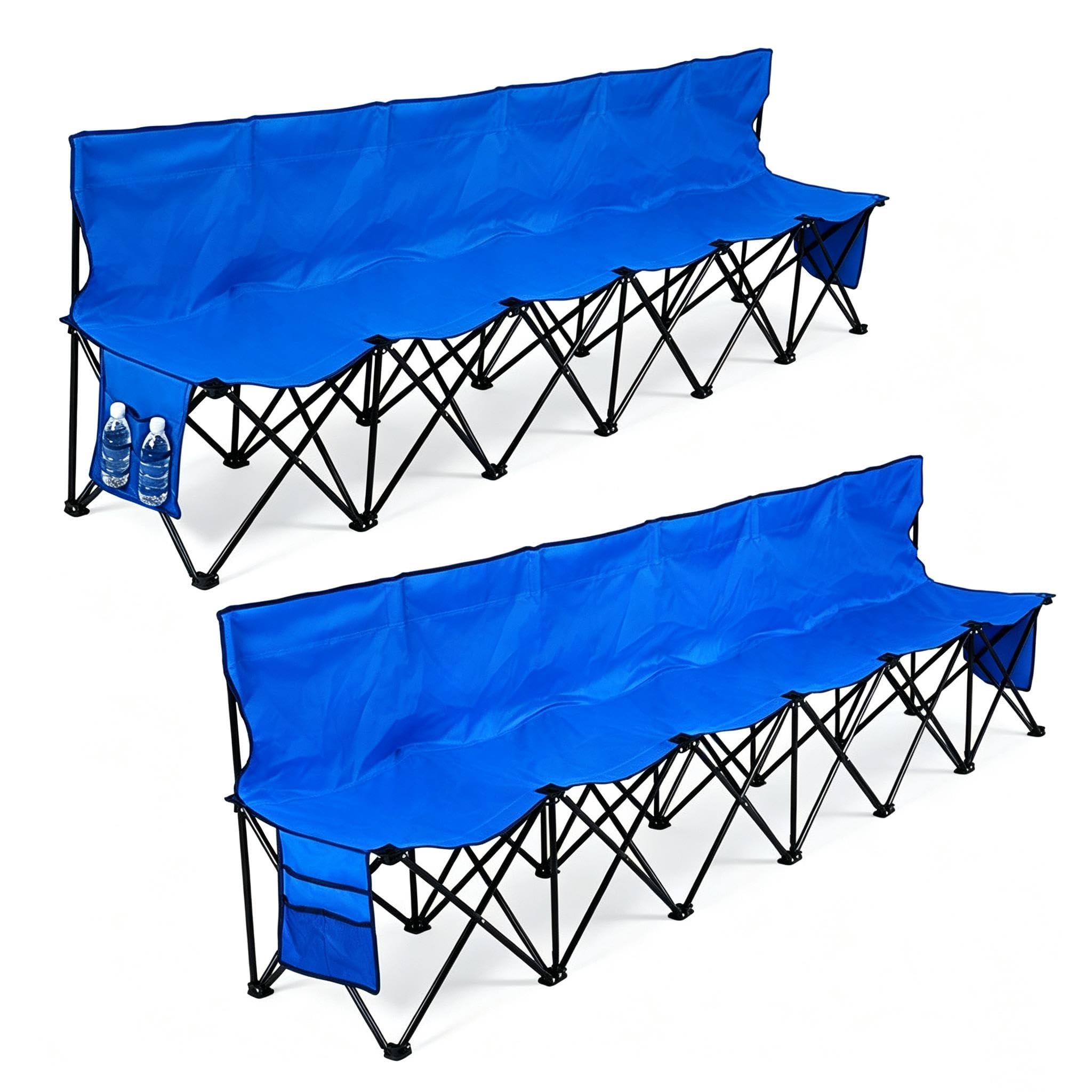 Yaheetech 2pcsβ 6-Seat Folding Bench with Hanging Bags & Carry Bag, Blue