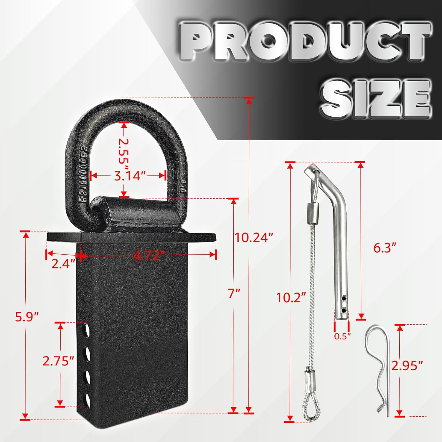 Stake Pocket D Rings 6pcs 18000lbs Heavy Duty D-Ring Tie Downs for Utility Trailers and Flatbed Trucks w/Hitch Pin w/Steel Cables, Removable Tie Downs for Flatbed Cargo Trucks, Black Upgrade