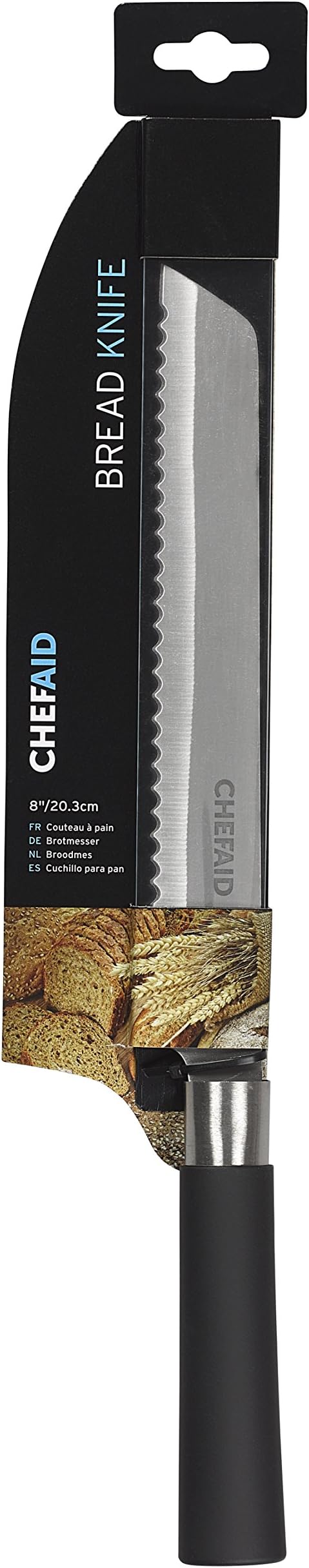 Stainless Steel Bread Knife, 8 Inch (20 cm) – Soft Grip Handle, Serrated Blade, Ideal for Slicing Bread & Baked Goods, Handwashing Recommended