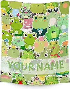 Personalized Frog Blanket Gifts with Name - 50x60 Inches Cute Throw for Girls & Boys - Colorful Soft Fuzzy Blankets for Bed, Couch & Living Room