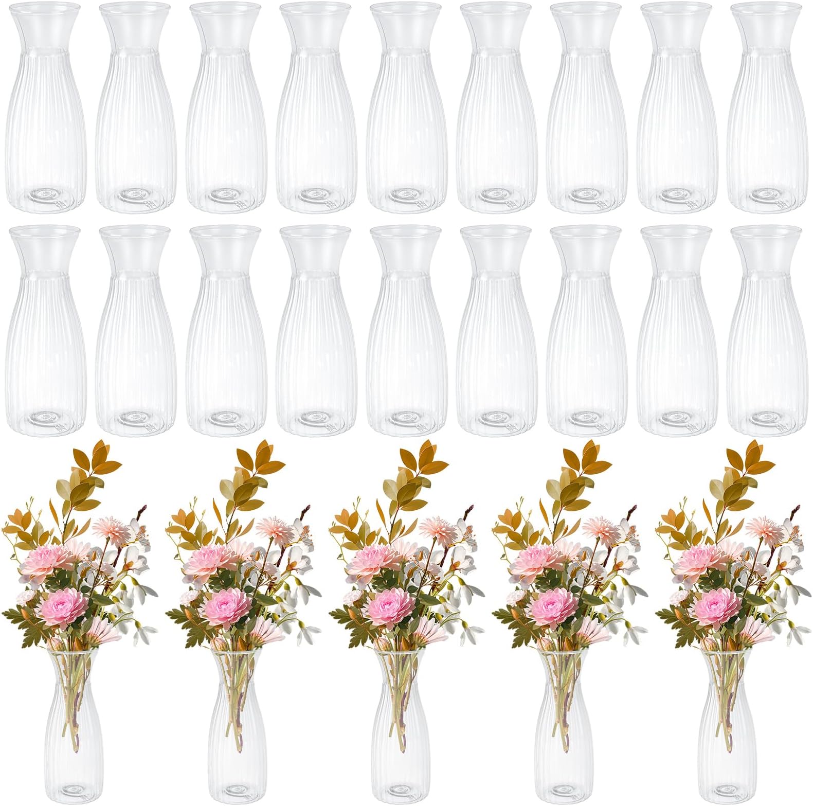 24 Pack Plastic Vase Bulk, Small Clear Flower Vase, Plastic Vases for Flowers, Crystal Bud Vases for Centerpieces, Wedding, Home Table Decorations, Formal Dinners