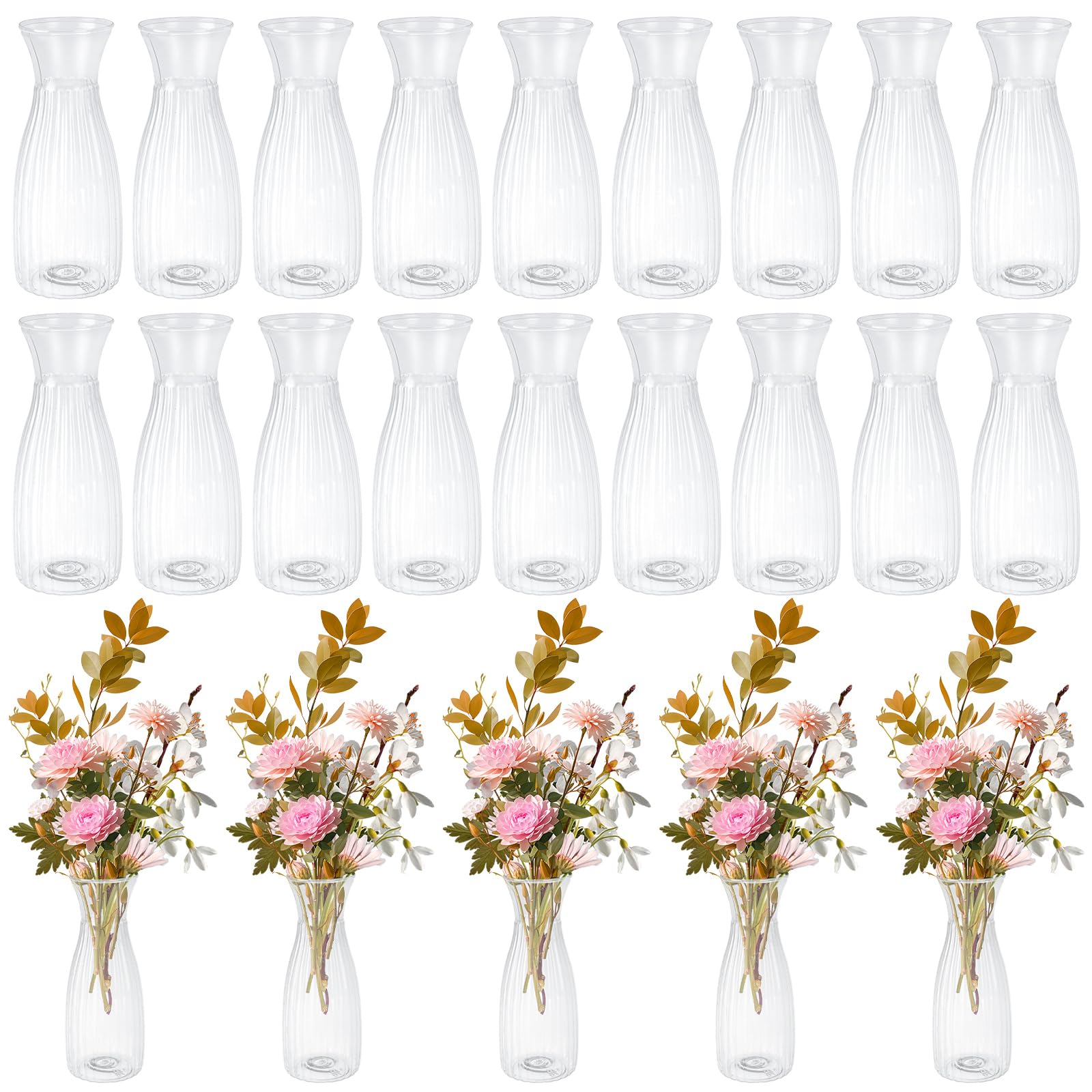 24 Pack Plastic Vase Bulk, Small Clear Flower Vase, Plastic Vases for Flowers, Crystal Bud Vases for Centerpieces, Wedding, Home Table Decorations, Formal Dinners