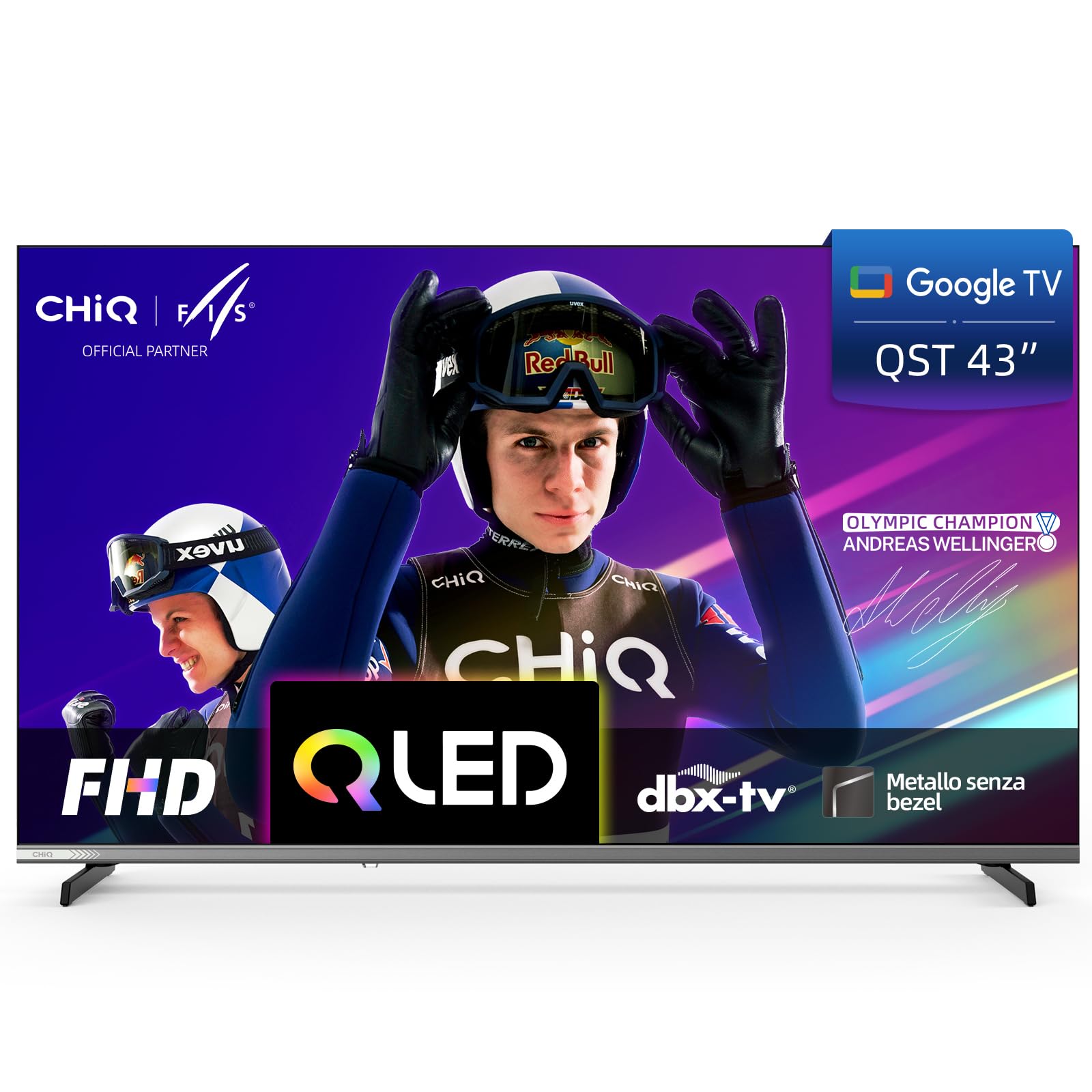 CHiQ L43QST 43 Pollici (109cm) TV QLED Pro Smart Google Full HD TV - Design Metallo Senza Cornice, 90% DCI-P3, HDR10, Dolby Audio, Controllo Vocale