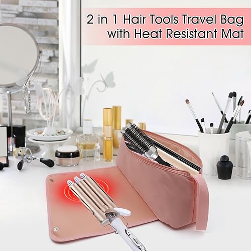 Miniatura 7 de yuuzue Bolsa de viaje 2 en 1 para herramientas para el cabello con alfombrilla resistente al calor para herramientas para el cabello, rizador,