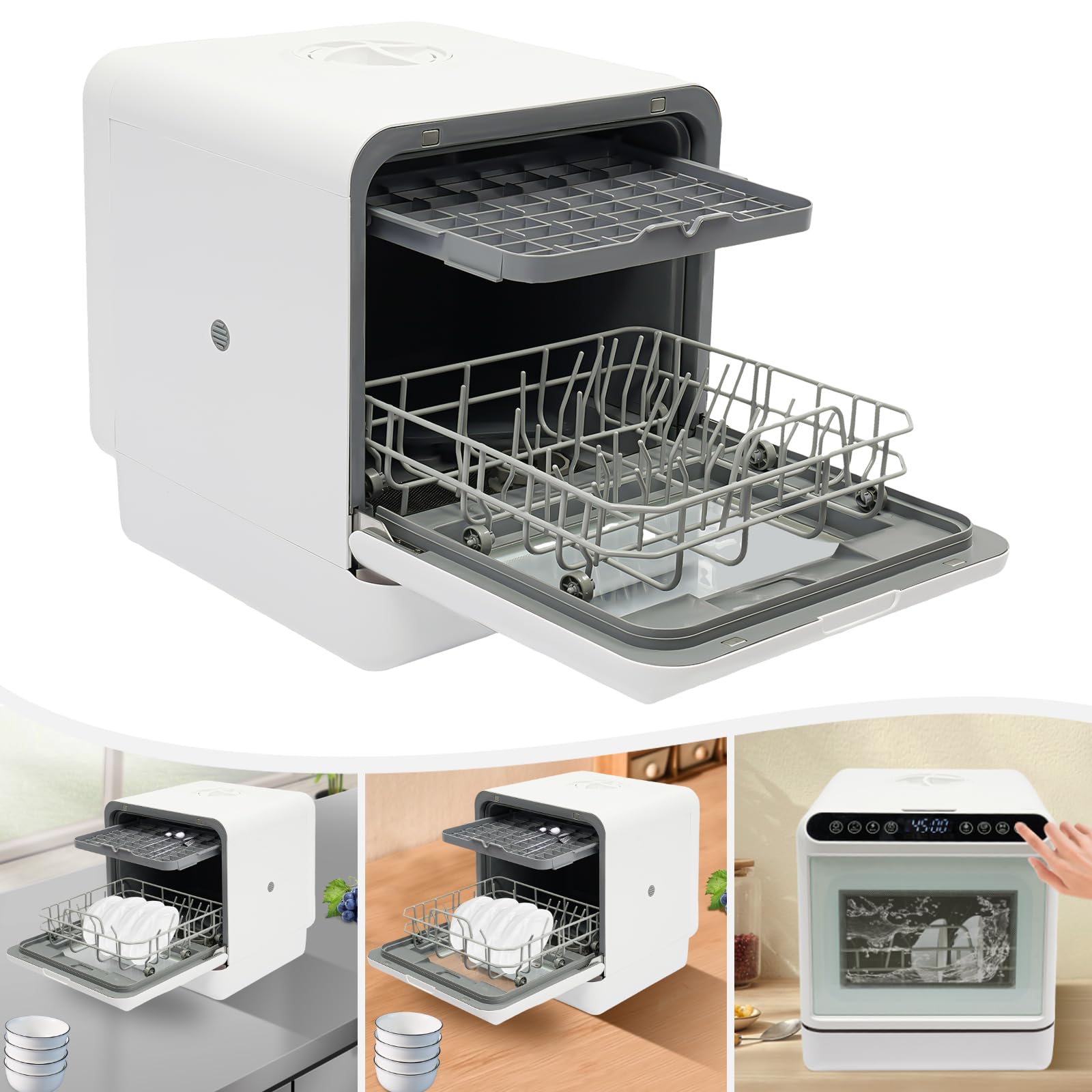 Mini lave-vaisselle de table, avec consommation d'eau de 6 l, puissance de 1100 W, pour les familles de 4 à 6 personnes, pour cuisines dans un petit espace