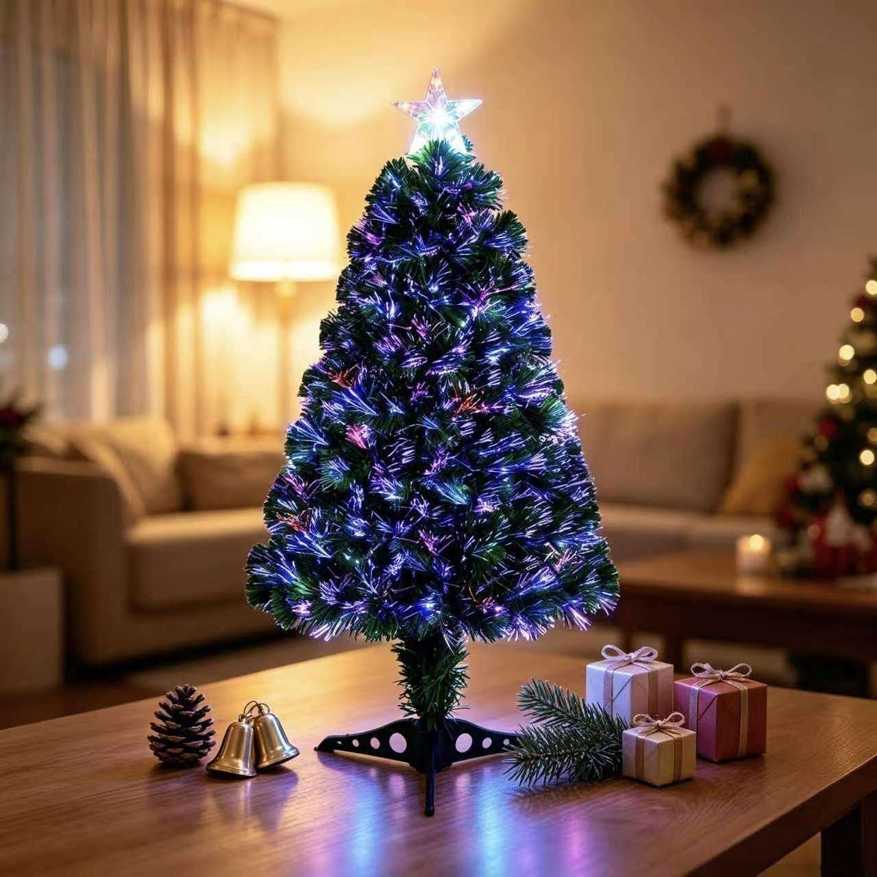 VeryMerry 3FT Fibre Optic Christmas Tree with Timer Lights, Pre-Lit Artificial Mini Xmas Tree, 8 Hours On 16 Hours Off, Tabletop Christmas Decoration — image 1